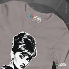 Elegant Audrey Hepburn t-shirt, a 50s 60s vintage sweatshirt style, perfect for womens long sleeve tee fashion. Ideal for Breakfast at Tiffanys fans, family vacations, Hollywood stars inspired girl weekends and as a timeless gift for mothers.
